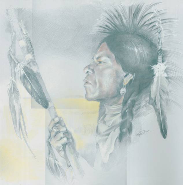 Рисунок Дарьи Чужой "Индеец" карандаш бумага пастель