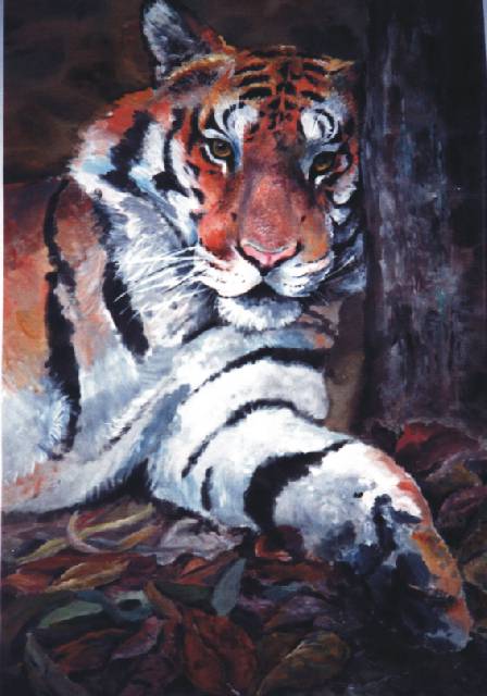 Роспись по ткани "Тигр" техника: свободная роспись на загустке автор Дарья Чужая