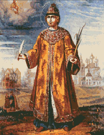 Образец вышивки крестом копии картины  "Святой царевич Дмитрий" портрет-икона 1851 год